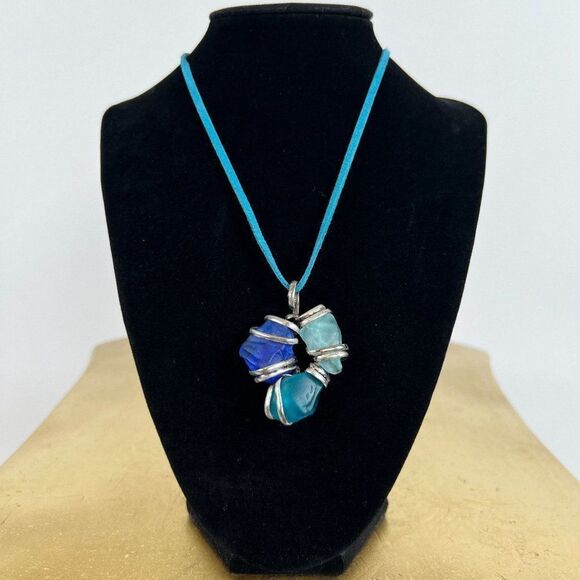 Vintage Silver Blue Crystal Rope Necklace - Fairycore Beachy Bohemian Jewelry - Picture 2 of 4